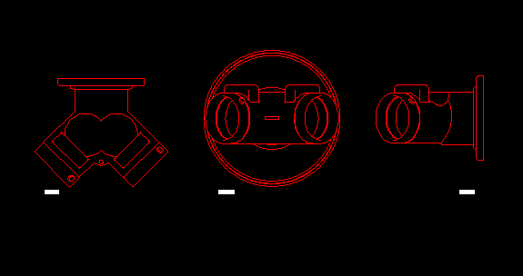 Siamese connection CAD block showing plan, front and side elevation views
